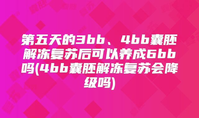 第五天的3bb、4bb囊胚解冻复苏后可以养成6bb吗(4bb囊胚解冻复苏会降级吗)