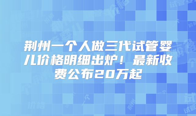 荆州一个人做三代试管婴儿价格明细出炉!最新收费公布20万起