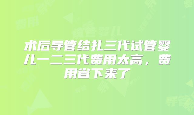 术后导管结扎三代试管婴儿一二三代费用太高，费用省下来了