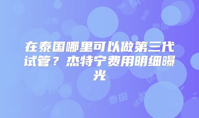 在泰国哪里可以做第三代试管？杰特宁费用明细曝光
