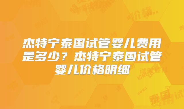 杰特宁泰国试管婴儿费用是多少？杰特宁泰国试管婴儿价格明细