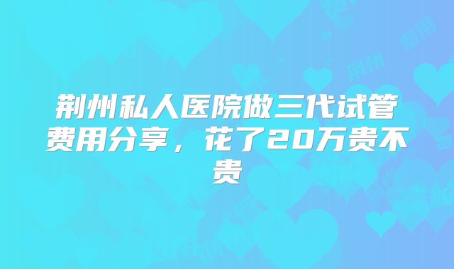 荆州私人医院做三代试管费用分享，花了20万贵不贵