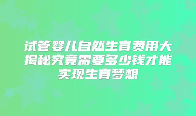试管婴儿自然生育费用大揭秘究竟需要多少钱才能实现生育梦想