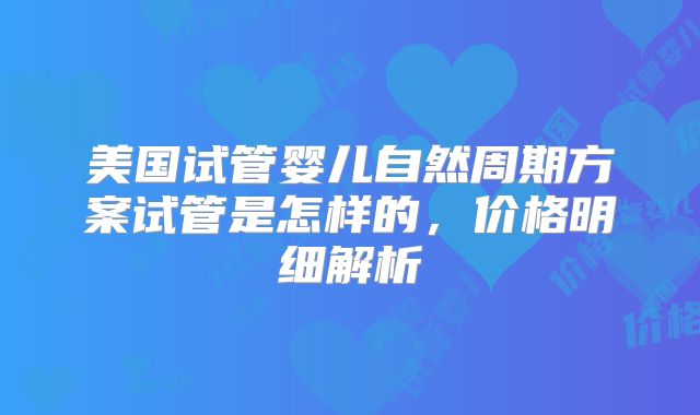 美国试管婴儿自然周期方案试管是怎样的，价格明细解析