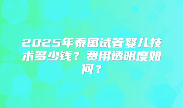 2025年泰国试管婴儿技术多少钱?费用透明度如何?