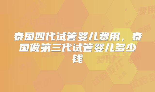 泰国四代试管婴儿费用，泰国做第三代试管婴儿多少钱