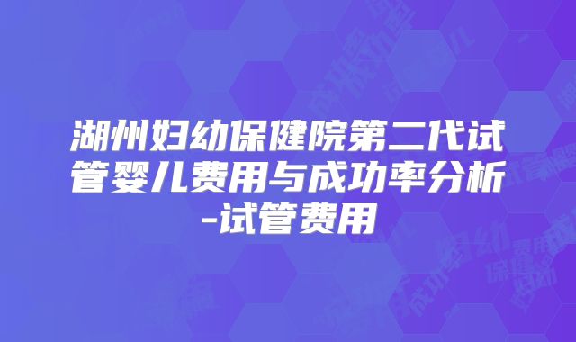 湖州妇幼保健院第二代试管婴儿费用与成功率分析-试管费用