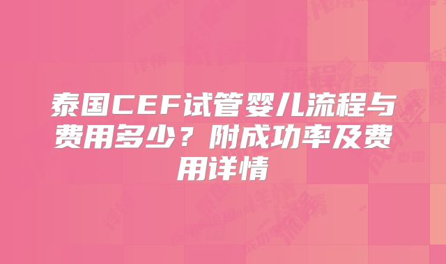 泰国CEF试管婴儿流程与费用多少？附成功率及费用详情