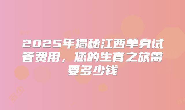 2025年揭秘江西单身试管费用,您的生育之旅需要多少钱