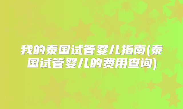 我的泰国试管婴儿指南(泰国试管婴儿的费用查询)