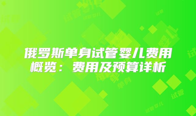 俄罗斯单身试管婴儿费用概览：费用及预算详析