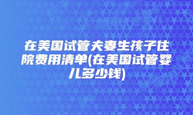 在美国试管夫妻生孩子住院费用清单(在美国试管婴儿多少钱)