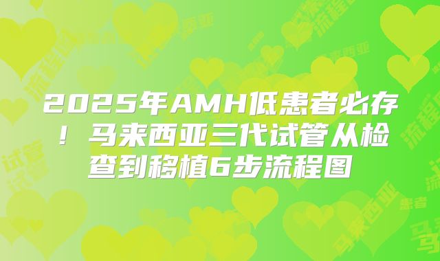 2025年AMH低患者必存！马来西亚三代试管从检查到移植6步流程图
