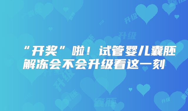 “开奖”啦！试管婴儿囊胚解冻会不会升级看这一刻