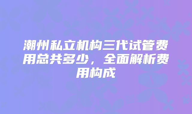 潮州私立机构三代试管费用总共多少，全面解析费用构成