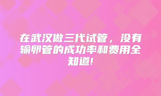 在武汉做三代试管，没有输卵管的成功率和费用全知道!