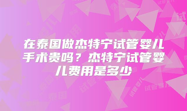在泰国做杰特宁试管婴儿手术贵吗？杰特宁试管婴儿费用是多少