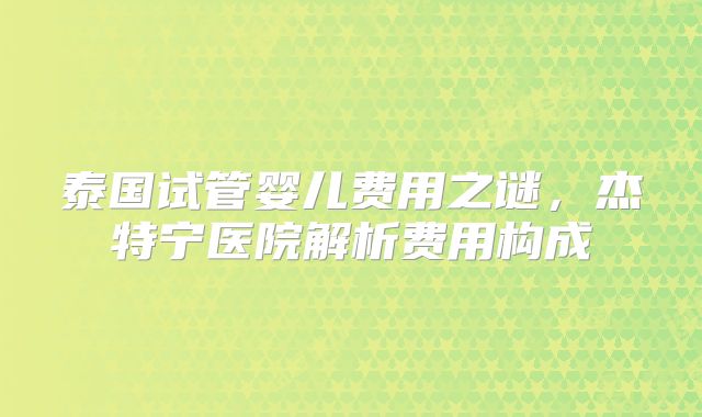 泰国试管婴儿费用之谜，杰特宁医院解析费用构成