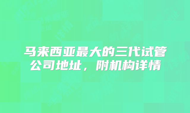 马来西亚最大的三代试管公司地址，附机构详情