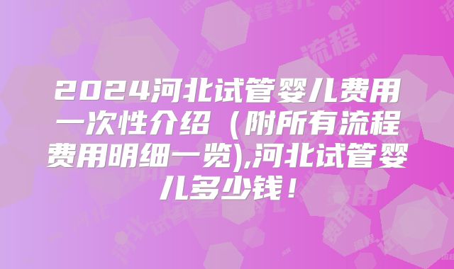 2024河北试管婴儿费用一次性介绍(附所有流程费用明细一览),河北试管婴儿多少钱!