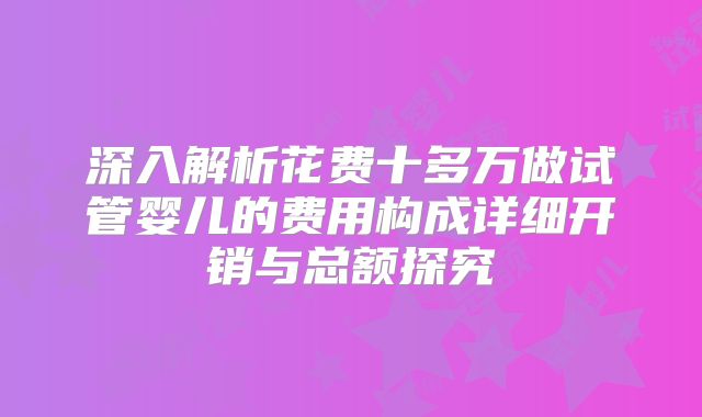 深入解析花费十多万做试管婴儿的费用构成详细开销与总额探究
