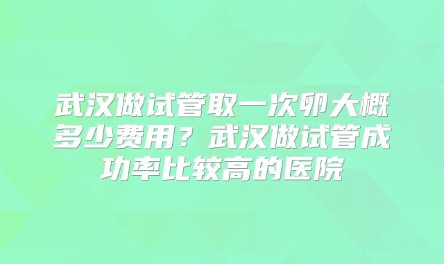 武汉做试管取一次卵大概多少费用？武汉做试管成功率比较高的医院