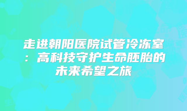 走进朝阳医院试管冷冻室：高科技守护生命胚胎的未来希望之旅
