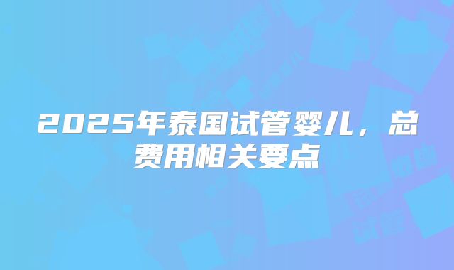 2025年泰国试管婴儿,总费用相关要点