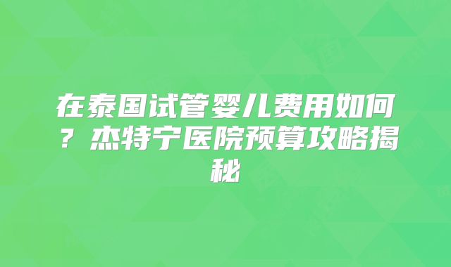 在泰国试管婴儿费用如何?杰特宁医院预算攻略揭秘