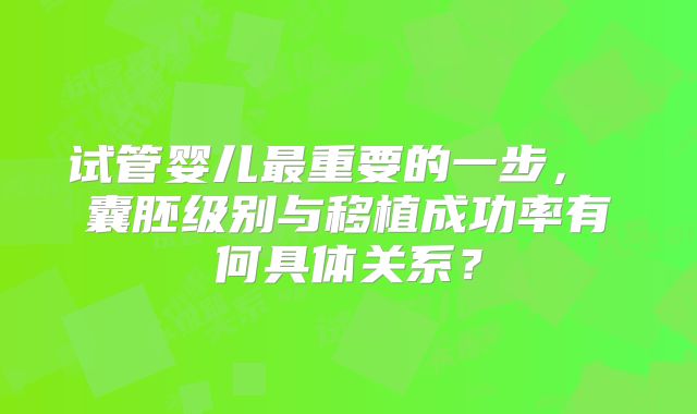 试管婴儿最重要的一步， 囊胚级别与移植成功率有何具体关系？