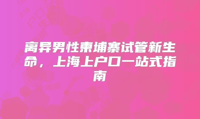 离异男性柬埔寨试管新生命，上海上户口一站式指南