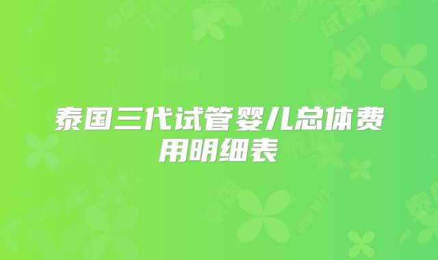 泰国三代试管婴儿总体费用明细表