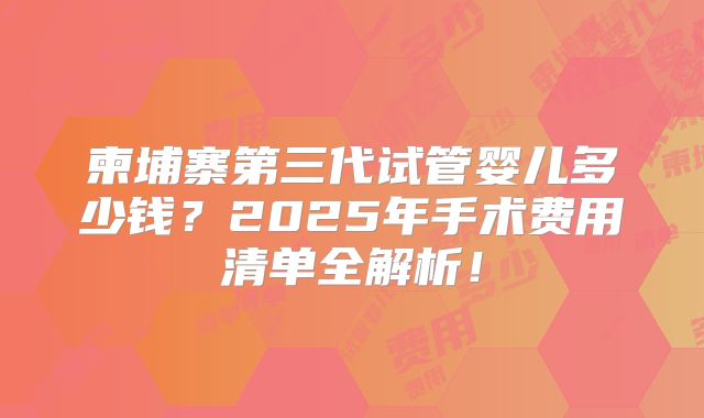 柬埔寨第三代试管婴儿多少钱？2025年手术费用清单全解析！