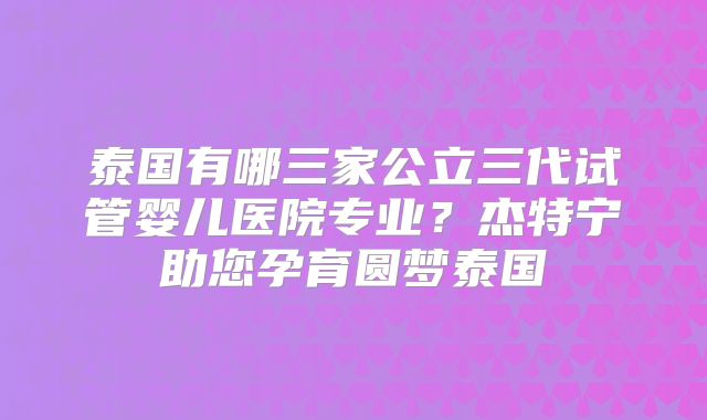泰国有哪三家公立三代试管婴儿医院专业？杰特宁助您孕育圆梦泰国