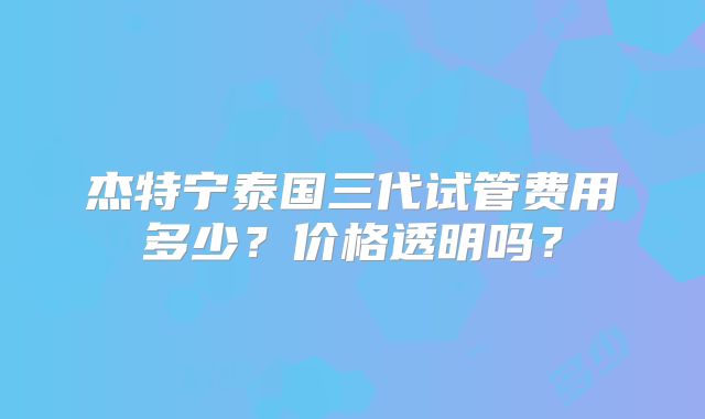 杰特宁泰国三代试管费用多少?价格透明吗?