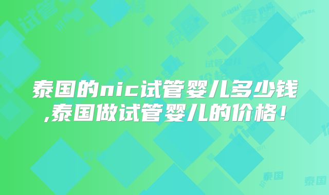泰国的nic试管婴儿多少钱,泰国做试管婴儿的价格！