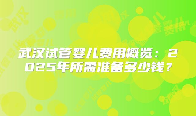 武汉试管婴儿费用概览：2025年所需准备多少钱？