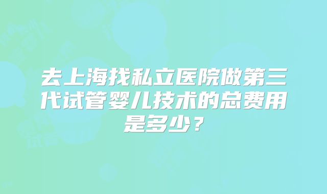去上海找私立医院做第三代试管婴儿技术的总费用是多少？