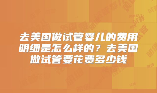 去美国做试管婴儿的费用明细是怎么样的?去美国做试管要花费多少钱