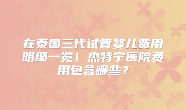 在泰国三代试管婴儿费用明细一览！杰特宁医院费用包含哪些？