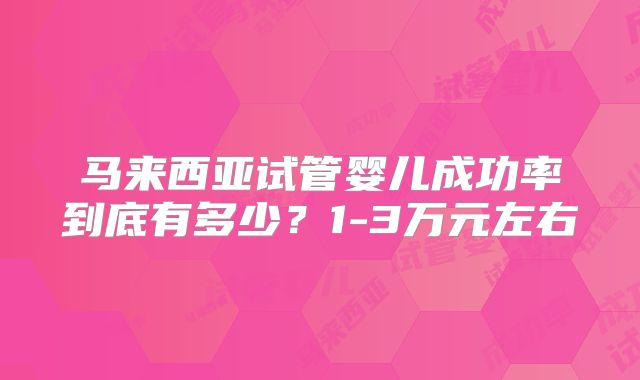 马来西亚试管婴儿成功率到底有多少？1-3万元左右