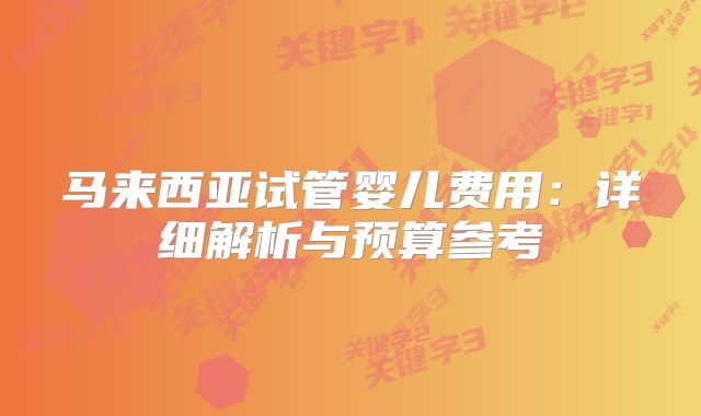马来西亚试管婴儿费用：详细解析与预算参考