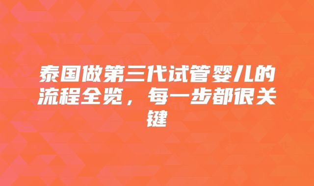 泰国做第三代试管婴儿的流程全览,每一步都很关键