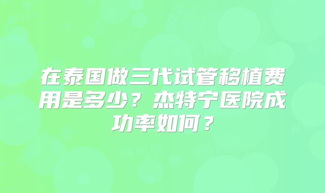 在泰国做三代试管移植费用是多少？杰特宁医院成功率如何？