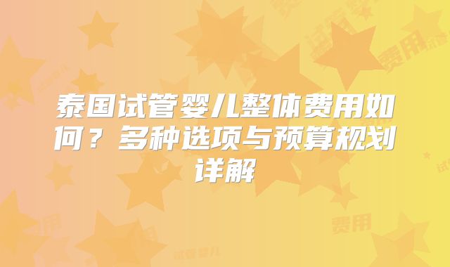 泰国试管婴儿整体费用如何？多种选项与预算规划详解