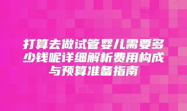 打算去做试管婴儿需要多少钱呢详细解析费用构成与预算准备指南