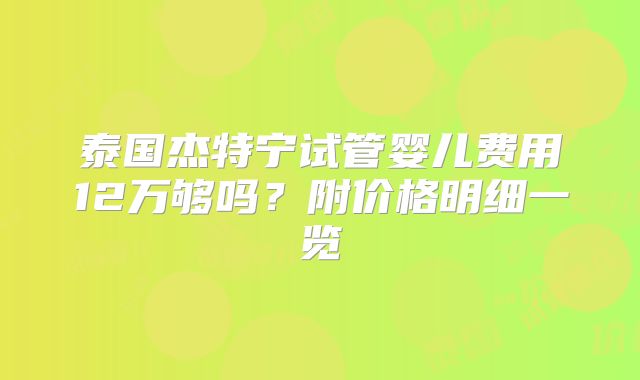 泰国杰特宁试管婴儿费用12万够吗？附价格明细一览