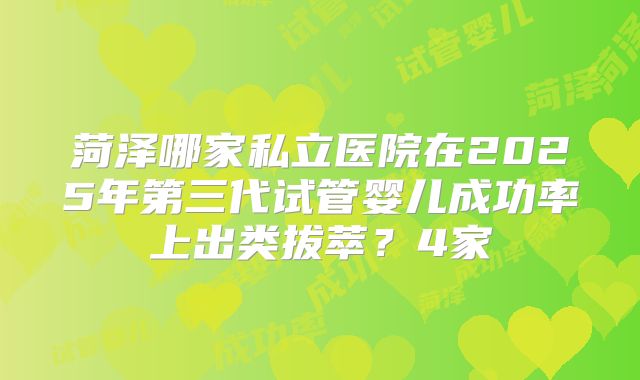 菏泽哪家私立医院在2025年第三代试管婴儿成功率上出类拔萃？4家