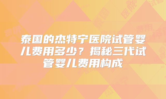 泰国的杰特宁医院试管婴儿费用多少？揭秘三代试管婴儿费用构成