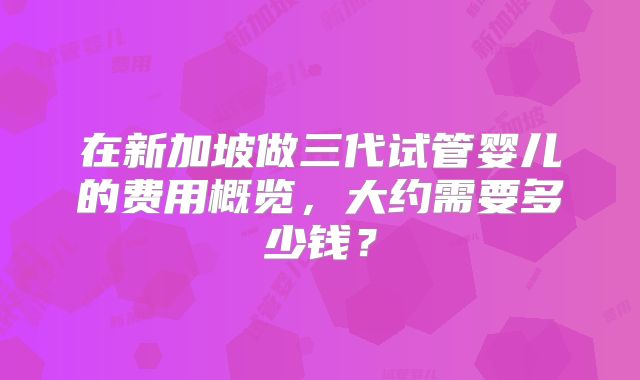 在新加坡做三代试管婴儿的费用概览，大约需要多少钱？